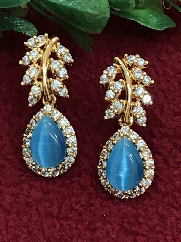 Wedding Dangle Earrings-American Diamond Sky Blue Color Beautiful Earrings