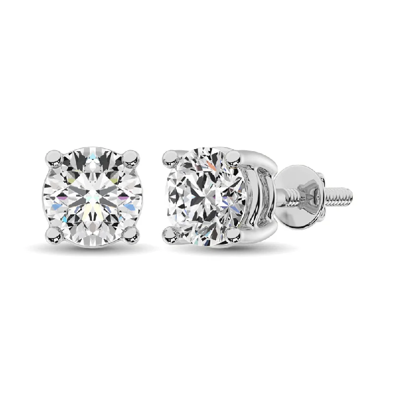 Beaded Earrings for Women-14K WHITE GOLD LAB GROWN DIAMOND  STUDS