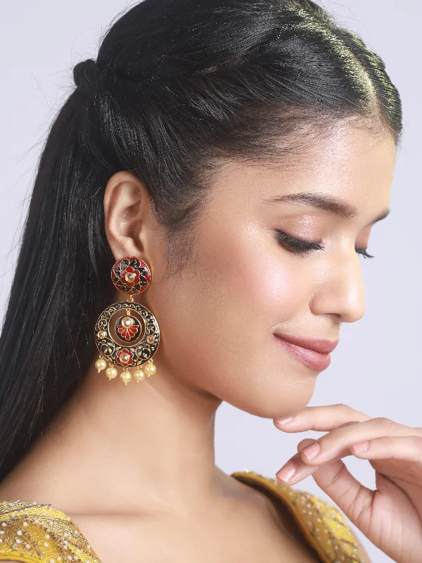 Opal Stud Earrings-Gold Plated Black Contemporary Chandbali Earring