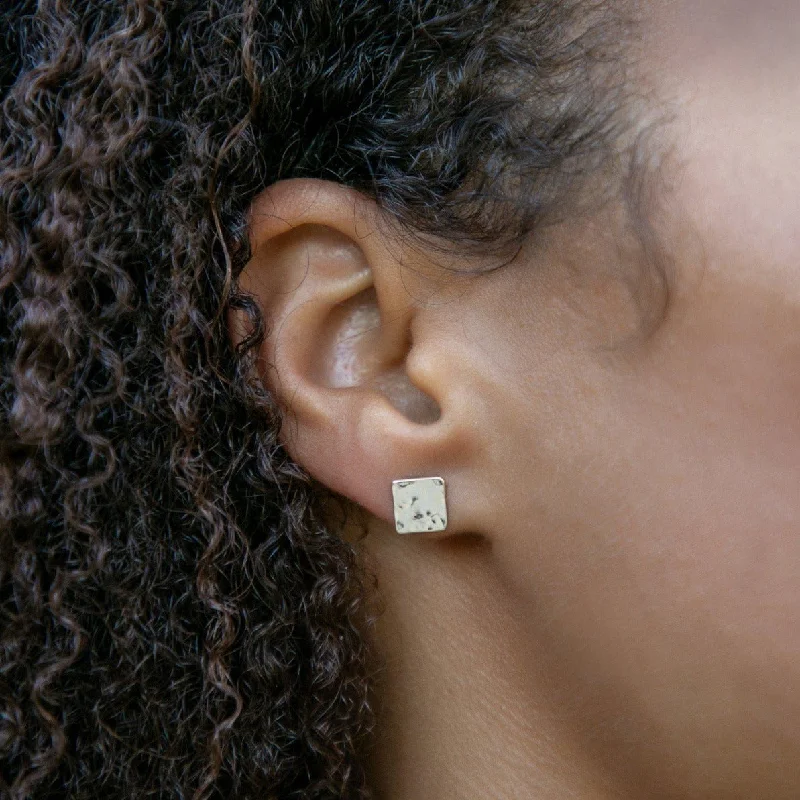 Silver Earrings with Pearls-Square Stud Earrings