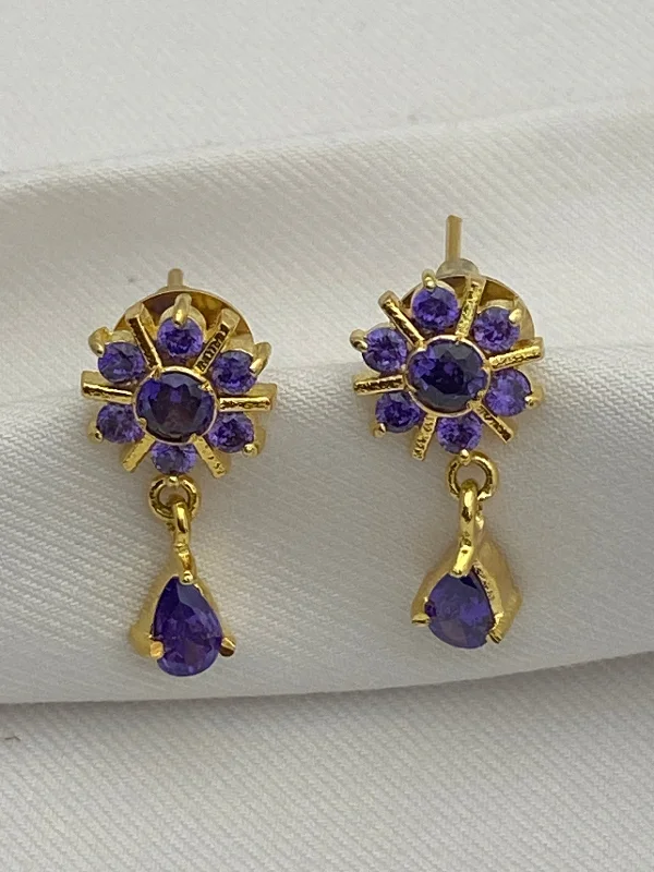 Heart Shaped Drop Earrings-Gorgeous Unique Purple Stones Gold Plated Earrings