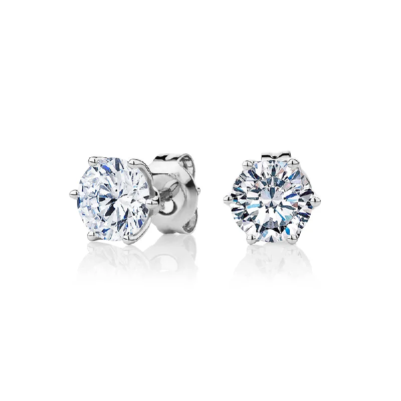 Art Deco Earrings-Round Brilliant stud earrings with 2 carats* of diamond simulants in 10 carat white gold