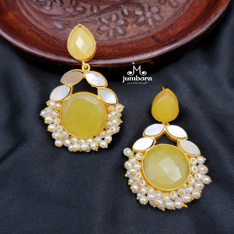 Statement Earrings for Weddings-Amrapali Inspired Mother of Pearl (MOP) Earrings