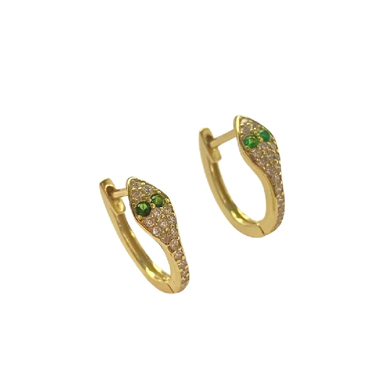 Gold Hoop Earrings-Snake Emerald Huggies