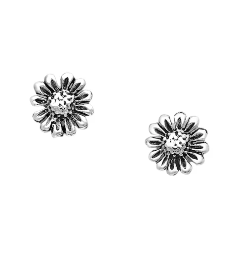 Large Hoop Earrings-Sterling Silver Flower Earrings