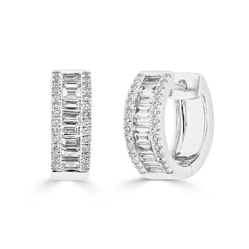 Luxury Diamond Earrings-14K Baguette Diamond Huggie Earrings