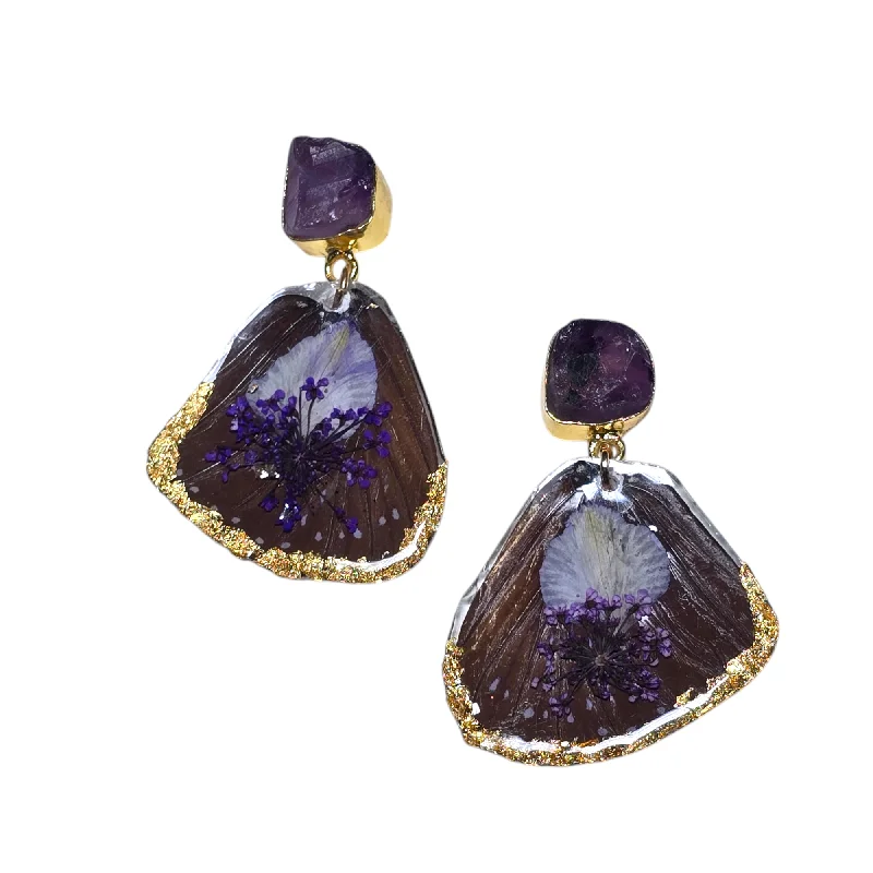 Large Silver Earrings-The Amethyst REAL Butterfly Post Earrings