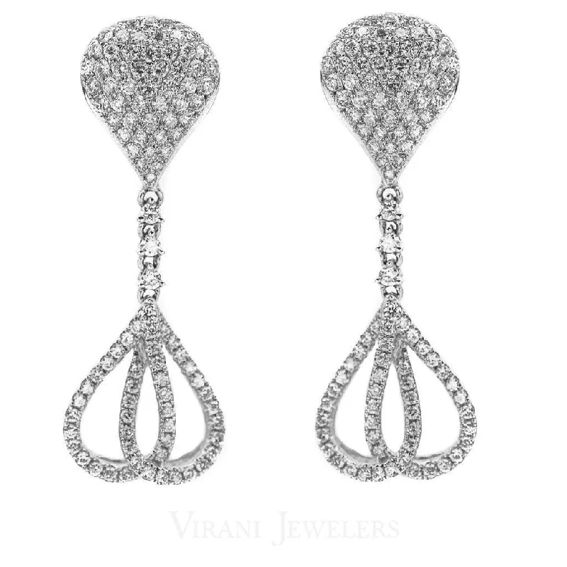 Gold Knot Earrings-1.23CT Diamond Drop Teardrop Bisou Earrings Set In 14K White Gold