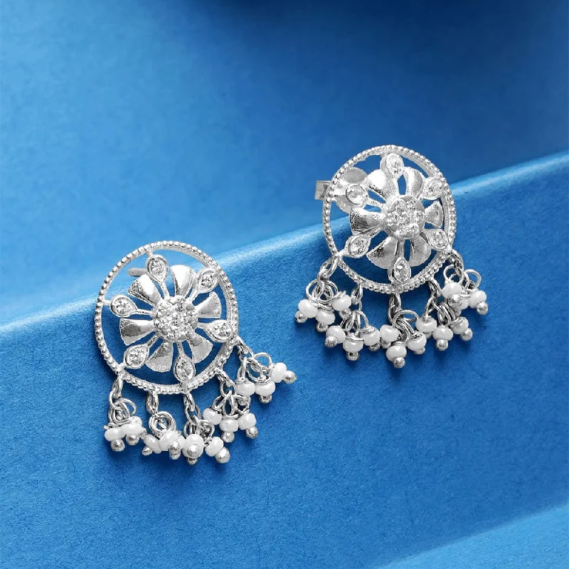 Beautiful Crystal Earrings-Dazzling Silver Zircon Studs