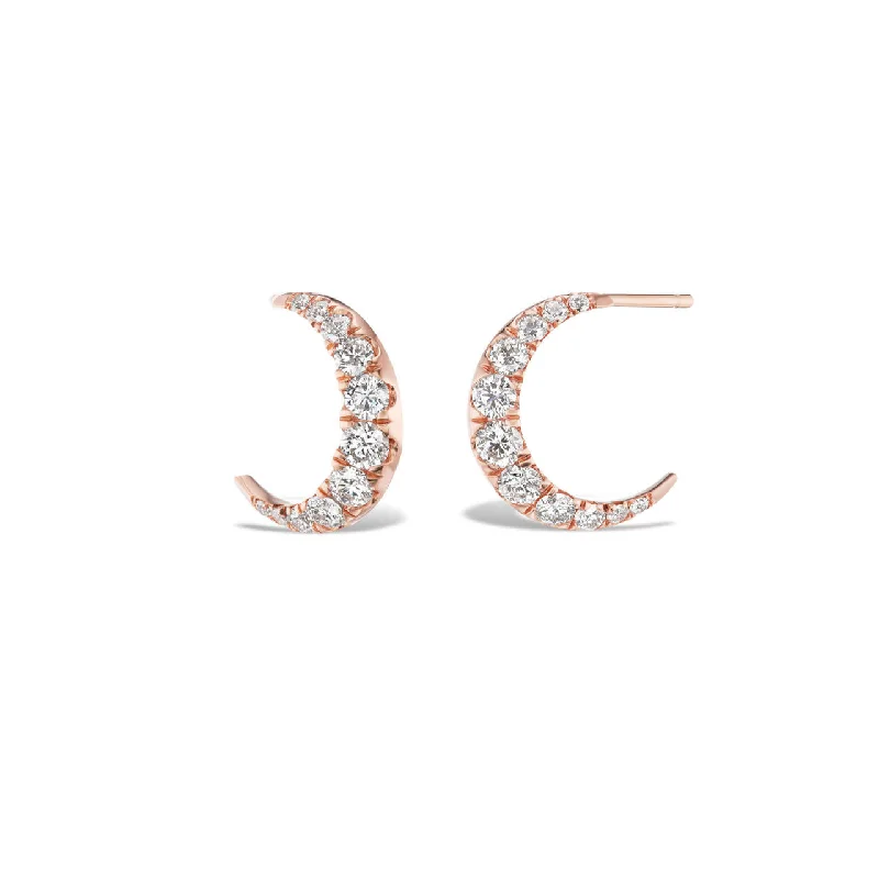 Chic Gemstone Earrings-SMALL DIAMOND MOON HOOPS