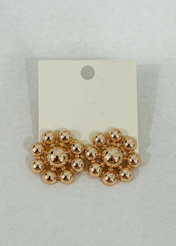 Handmade Gold Earrings-Connected Metal Ball Earrings