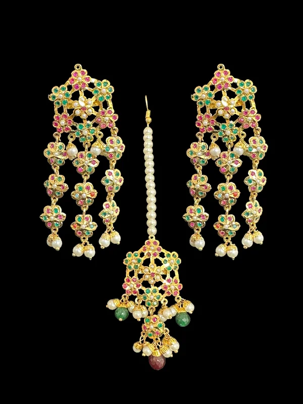 Emerald Earrings for Women-Sitara earrings tika in ruby emerald ( SHIPS IN 4 WEEKS )