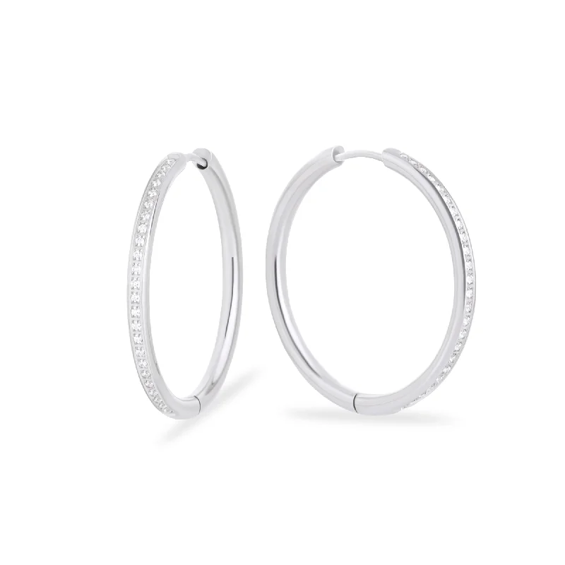 Beautiful Stud Earrings-Stainless thin half eternity hoop earrings