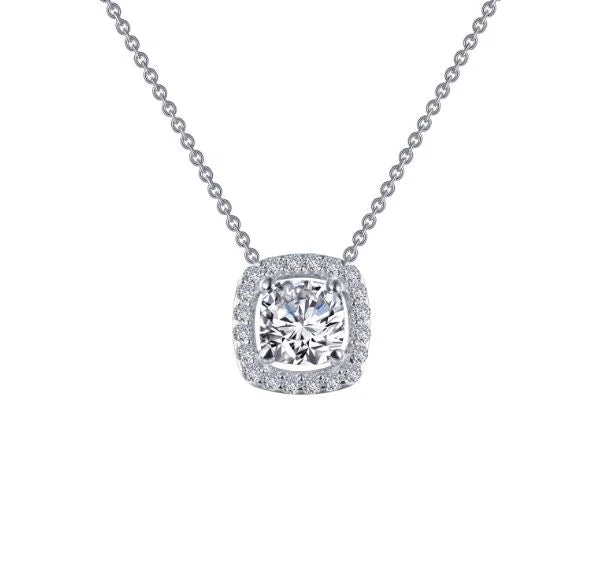 Dainty Diamond Necklace-Cushion-Cut Halo Necklace