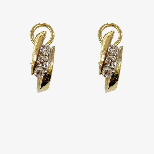 Abstract Design Earrings-14k Yellow Gold Diamond Earrings