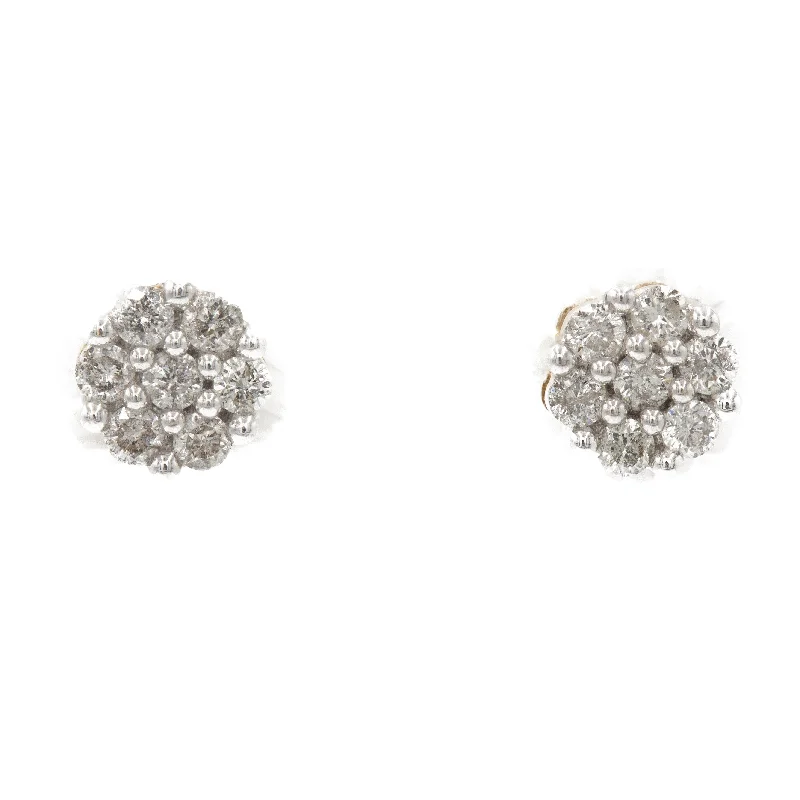 Silver Earrings for Bridesmaids-0.75 ct Diamond Cluster Earrings in 14k Yellow Gold