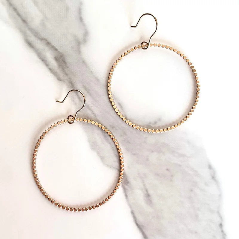 White Pearl Earrings-14kt Gold-Filled Circle Beaded Hoop Earrings