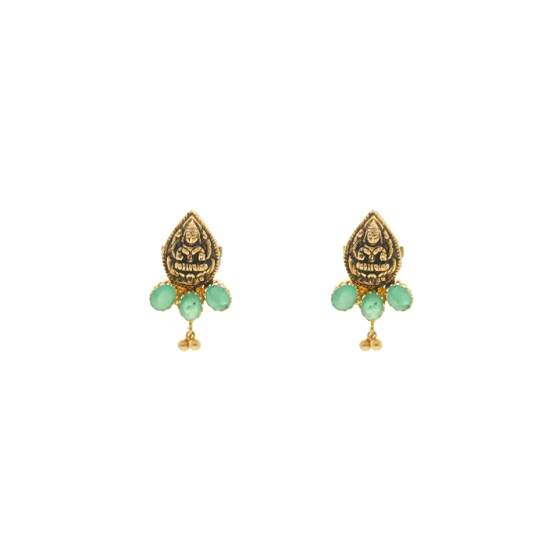 Handmade Bead Earrings-22K Yellow Gold Laxmi Earrings W/Emerald, 5.9 grams