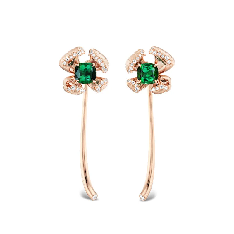 Rainbow Hoop Earrings-GREEN TOURMALINE AND DIAMOND FLOWER EARRINGS