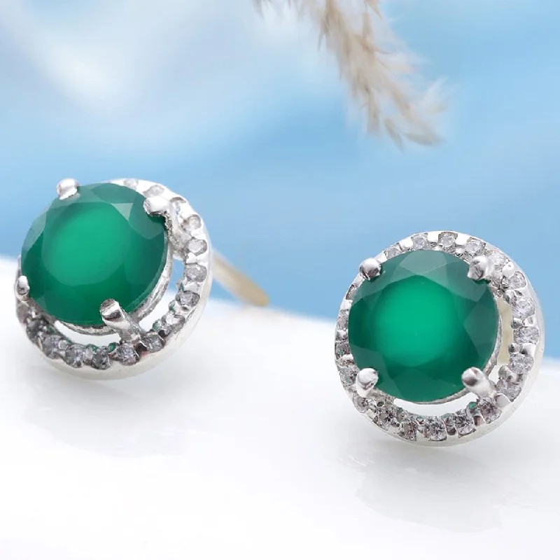 Light Blue Earrings-92.5 Silver Green Onyx stud Earrings