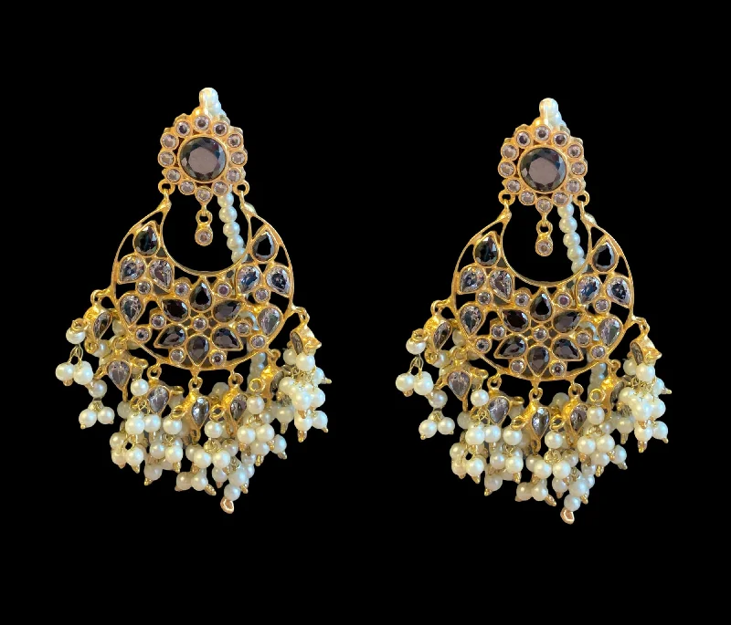 Vintage Boho Earrings-DER239 Nagma chandbali earrings in kundan (black )( READY TO SHIP)