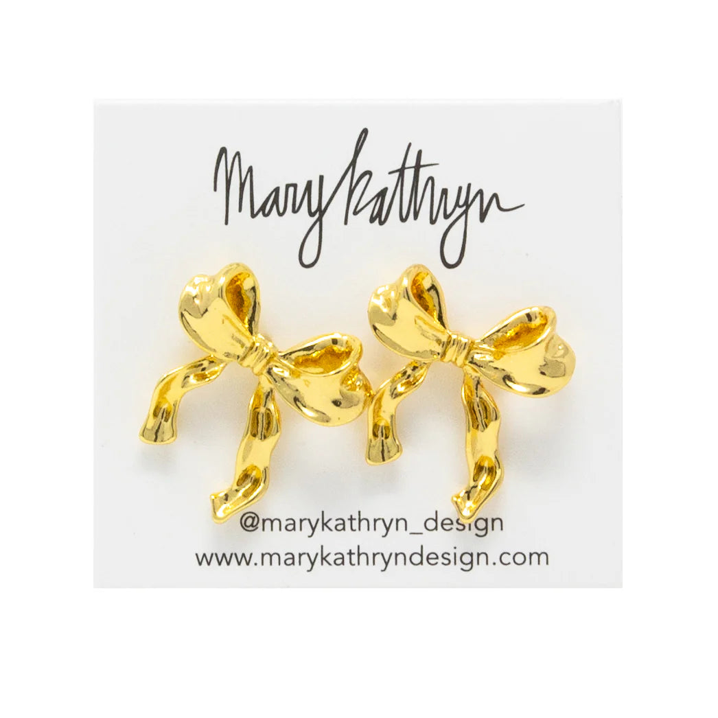 Emerald Drop Earrings-Fancy Girl Gold Bow Earrings