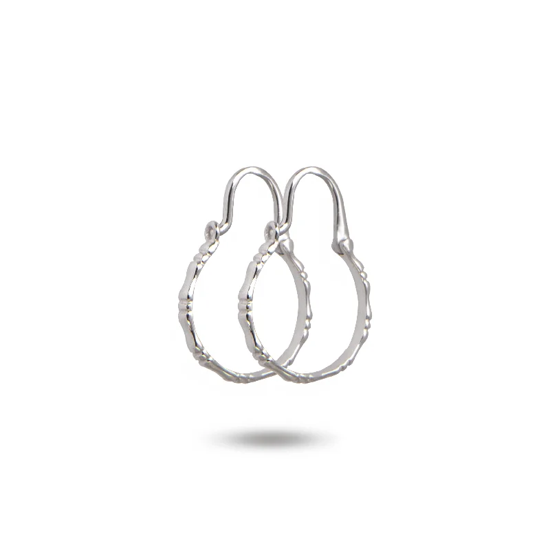 Natural Stone Earrings-14K White Gold Bamboo Dangle Hoop Earrings