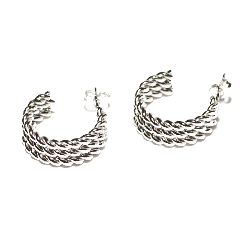 Large Hoop Drop Earrings-Stainless Steel 3 Rows Twisted Hoop Earrings