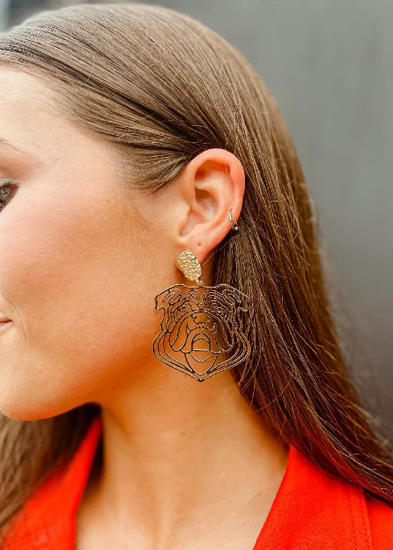 Chunky Silver Earrings-Bulldog Cutout Earrings