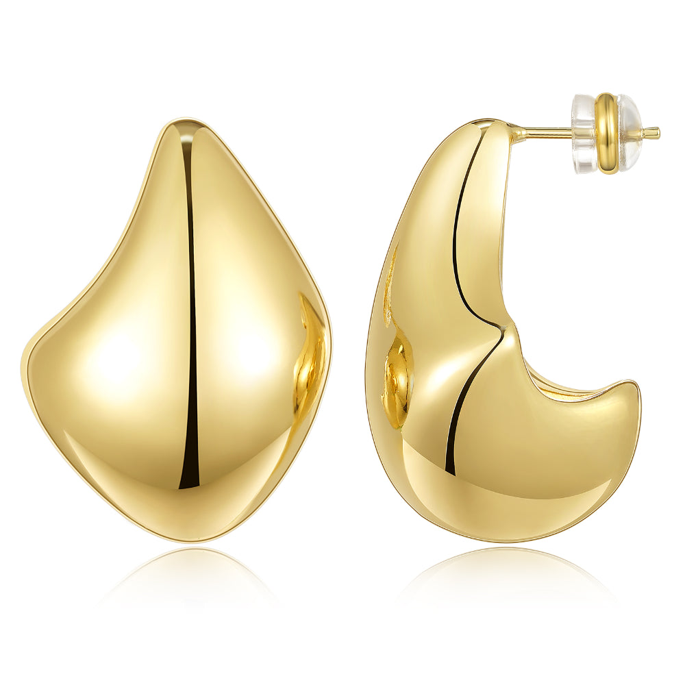 Diamond Drop Earrings-Gold Irregular Thick chunky Hoop Earrings