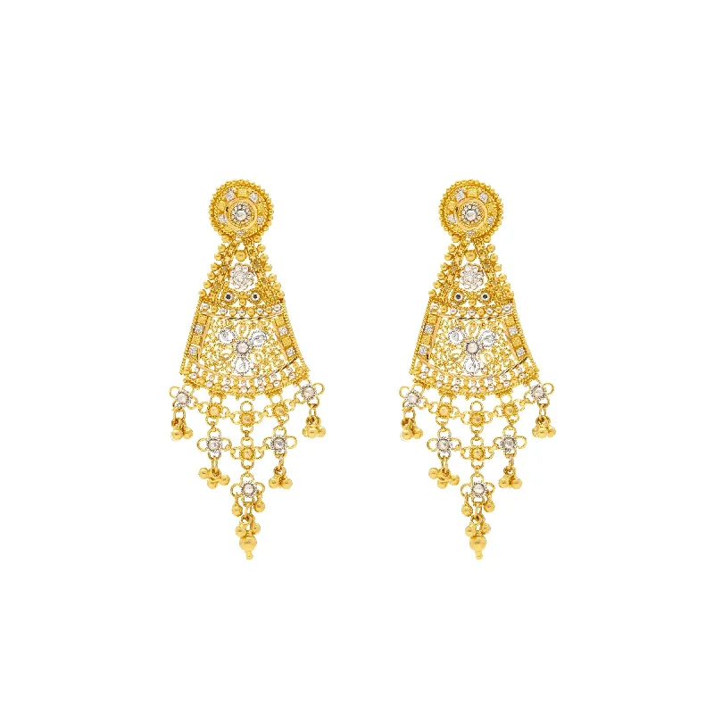 Long Dangling Earrings-22K Multi-Tone Gold Arunima Earrings