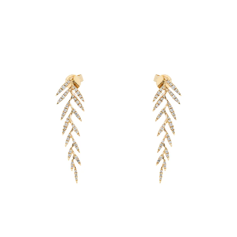 Simple Gemstone Earrings-Yellow Gold & Diamond Allure Feather Earrings