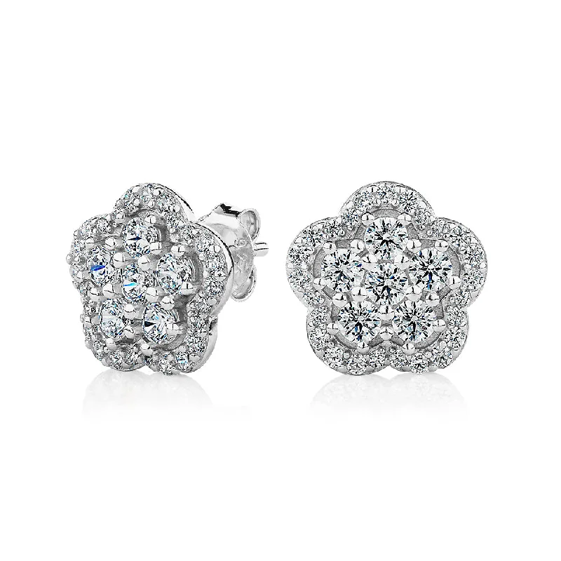 Designer Crystal Earrings-Round Brilliant fancy earrings in sterling silver