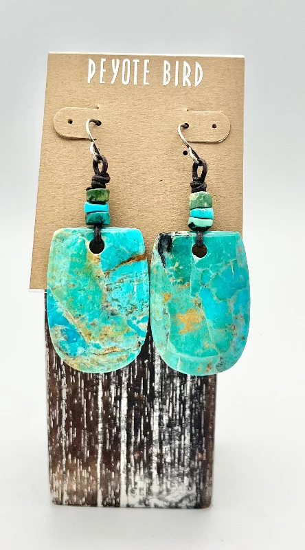 Crystal Drop Earrings-Beaded Turquoise Slab Earrings