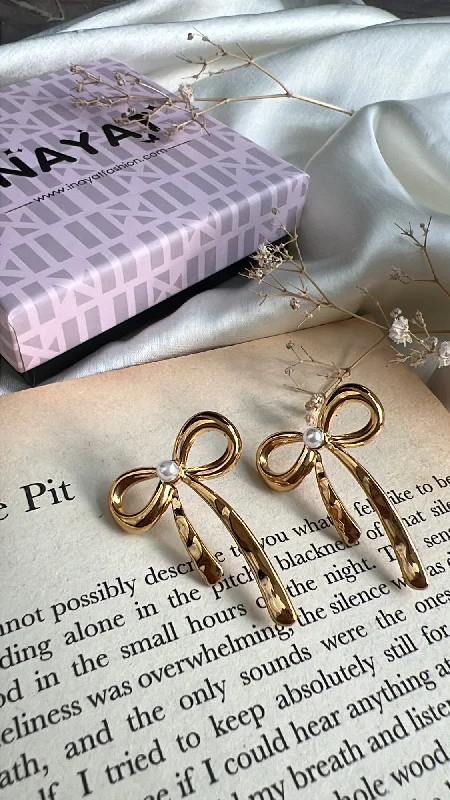 Pink Gold Earrings-Angel bow ྀིྀི drop earrings