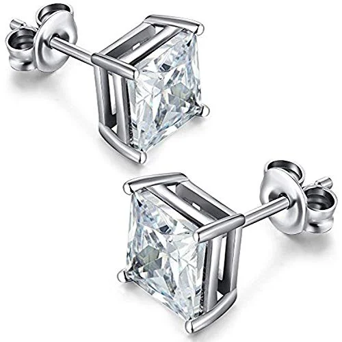 Sterling Stud Earrings-14K WHITE GOLD LAB GROWN DIAMOND PRINCESS STUD EARRINGS