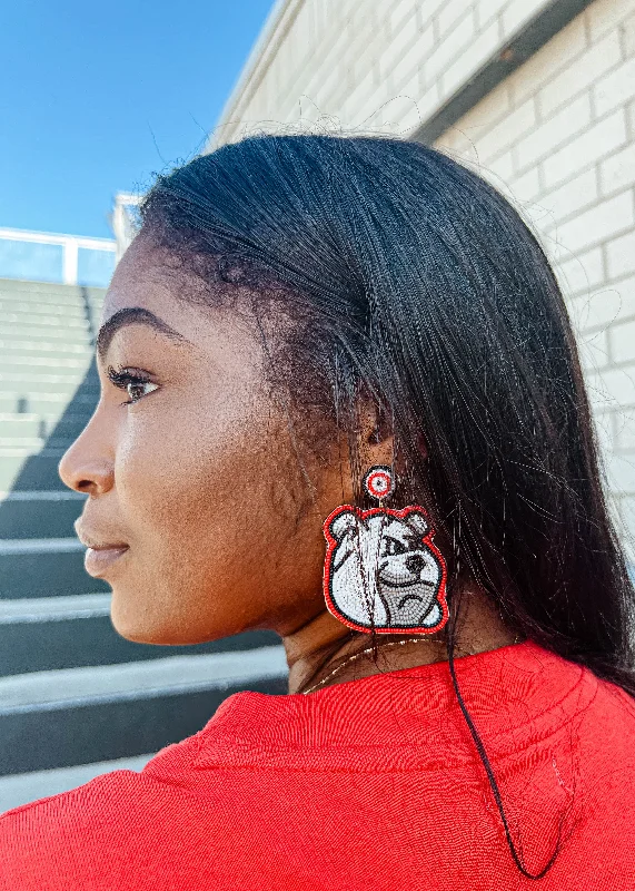 Silver Chain Earrings-Beaded Bulldog Earrings