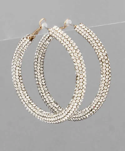 Designer Silver Earrings-50mm Crystal Pave Hoop Earrings