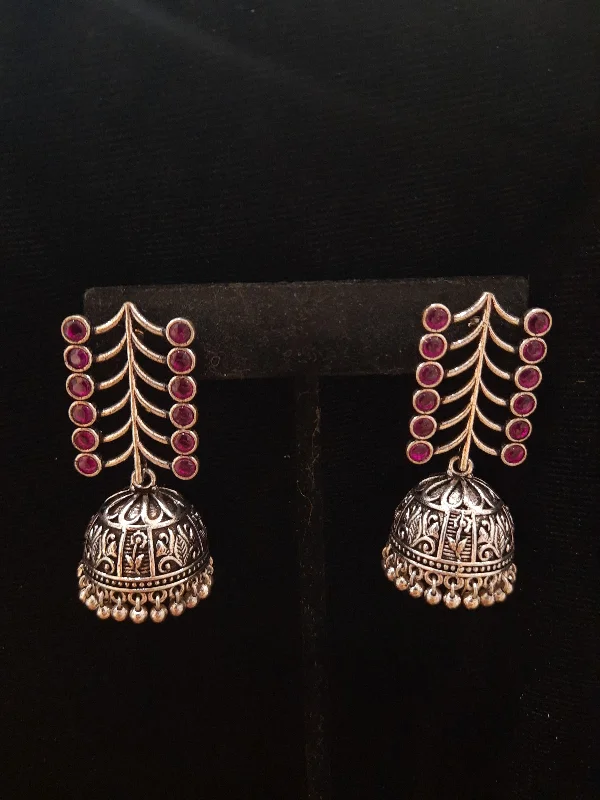 Antique Style Earrings-Alluring Pink And Silver Oxidized Earrings For Women