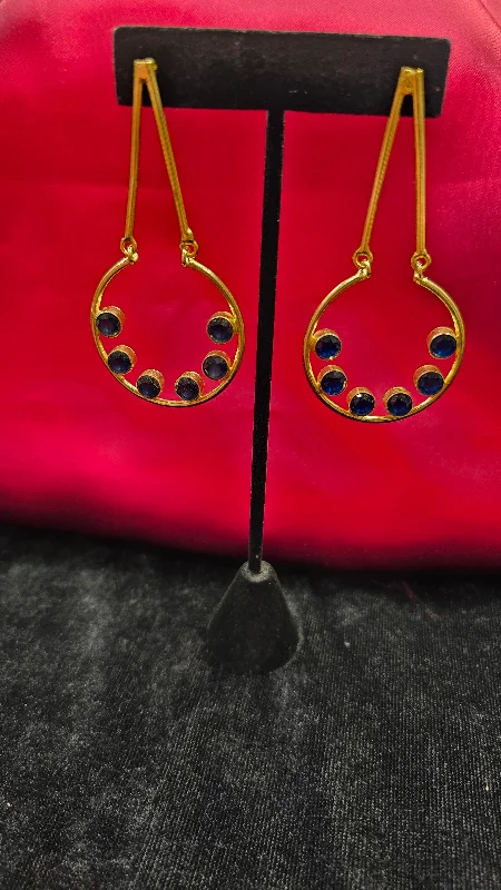 White Gold Earrings-Pretty Golden Earrings With Blue Beads For Women