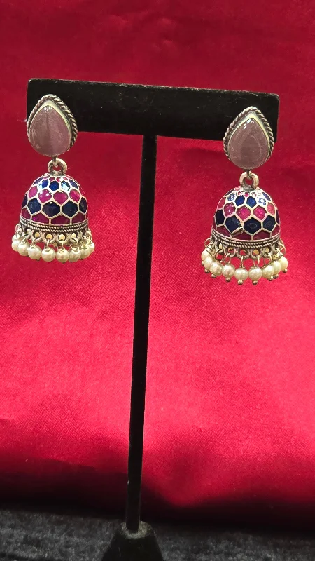 Shiny Hoop Earrings-Pretty Light Pink And Light Blue Jhumkas For Women