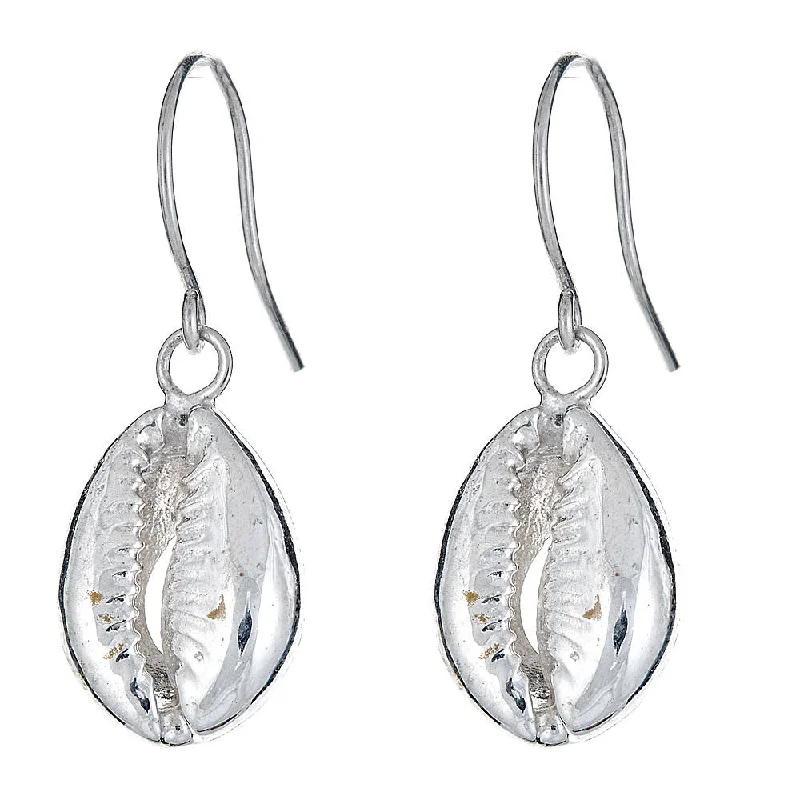 Large Bead Earrings-Cowrie Shell .925 Sterling Silver Earrings