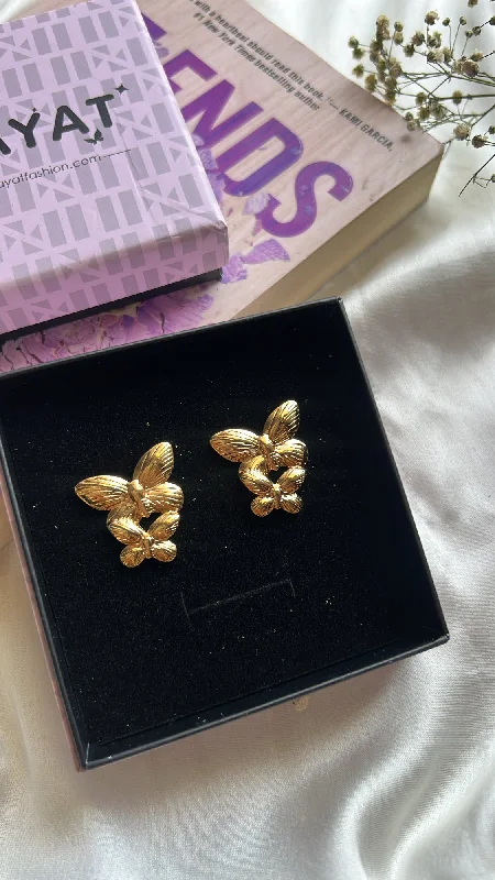 Chunky Gold Earrings-Butterfly drop earrings