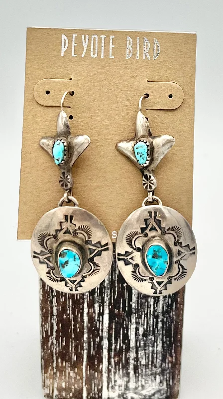 Big Gold Earrings-Vintage Sterling Silver Concho dangles with Turquoise