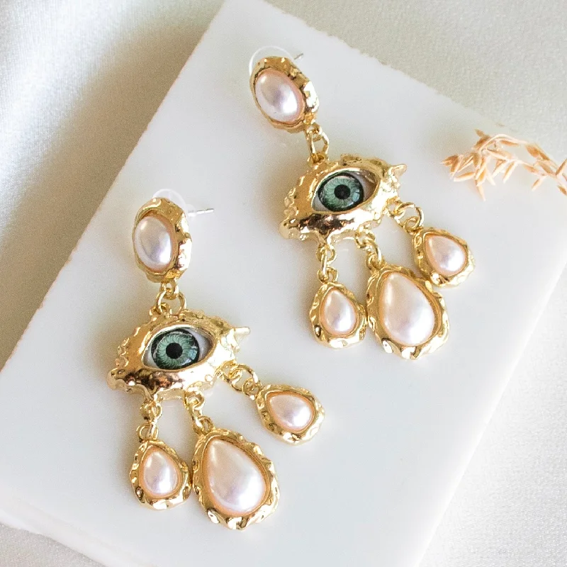 Color Changing Earrings-Evil Eye Pearl Statement Earrings