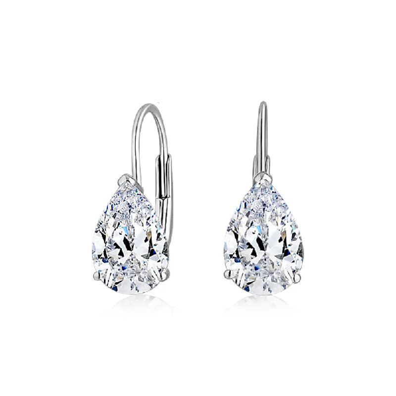 Gemstone Dangle Earrings-Pear drop earrings with 2 carats* of diamond simulants in 10 carat white gold