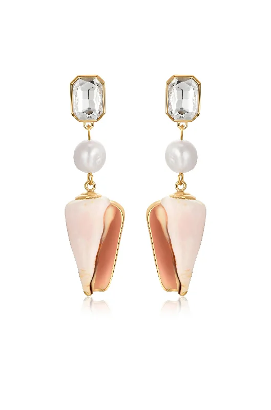 Vintage Pearl Drop Earrings-Golden Rimmed Shell Dangle Earrings