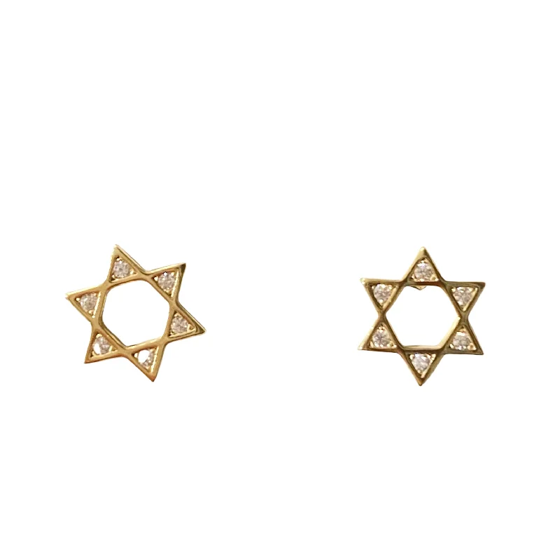 Silver Hoop Earrings-Star Of David Studs