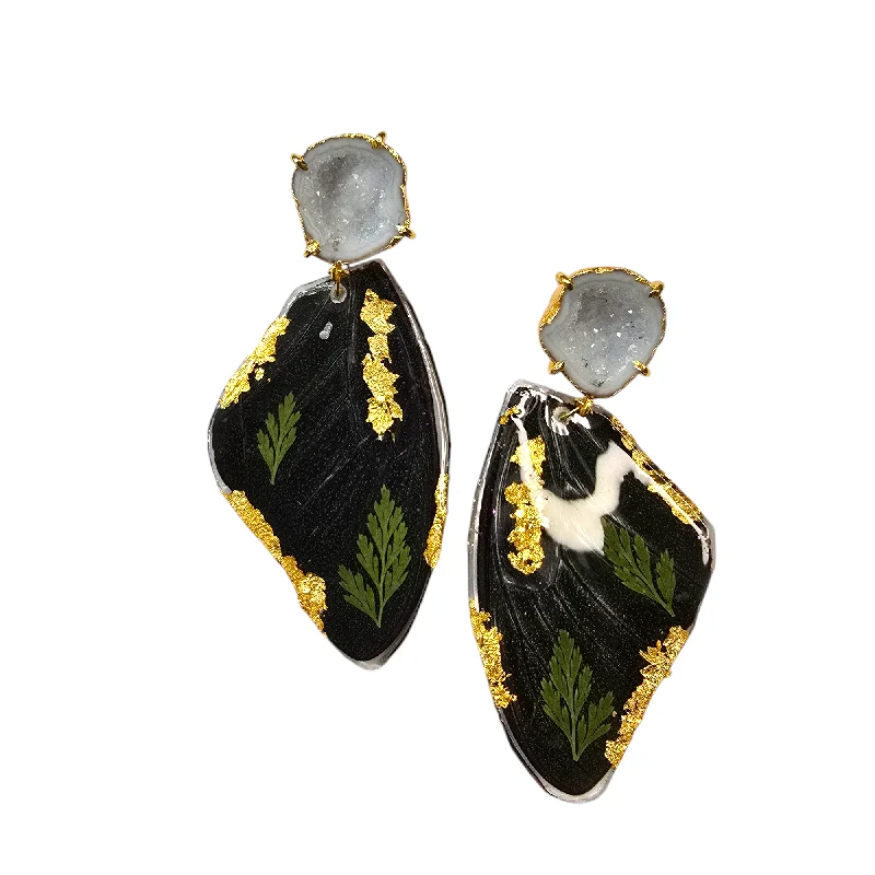 Long Gold Earrings-The Real Butterfly Druzy Post Earrings