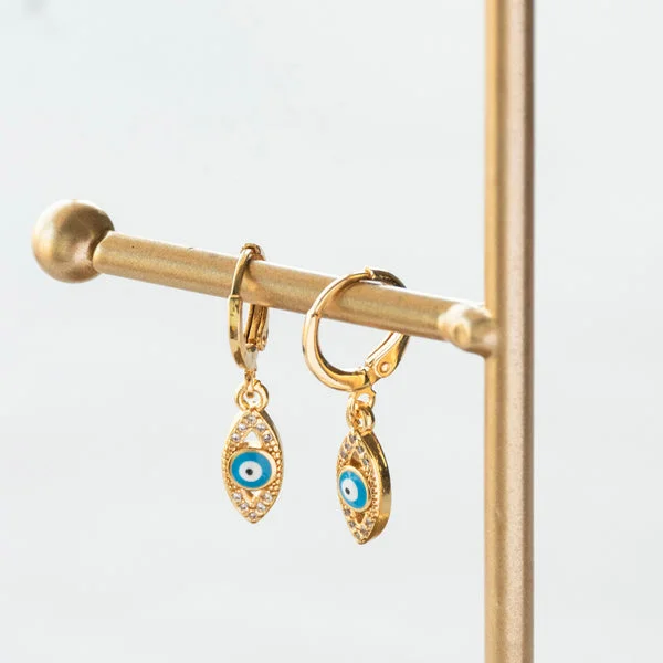 Oversized Hoop Earrings-Evil Eye Mini Danglers